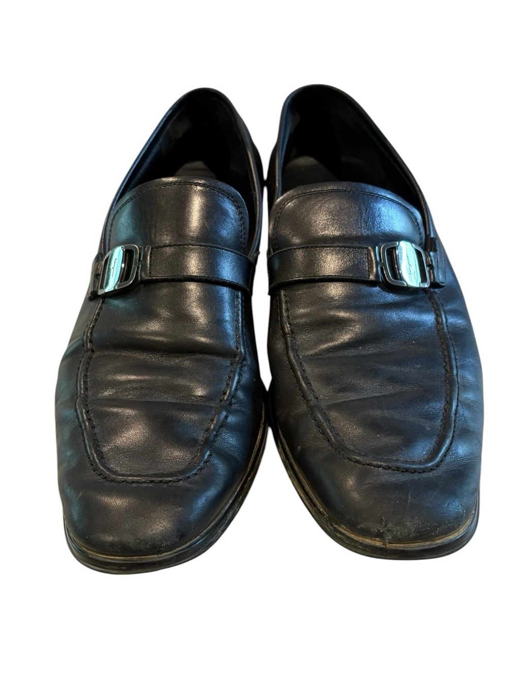 Salvatore Ferragamo - Leather Loafers, Shoes. Size 11. Black. Gancini Bit.